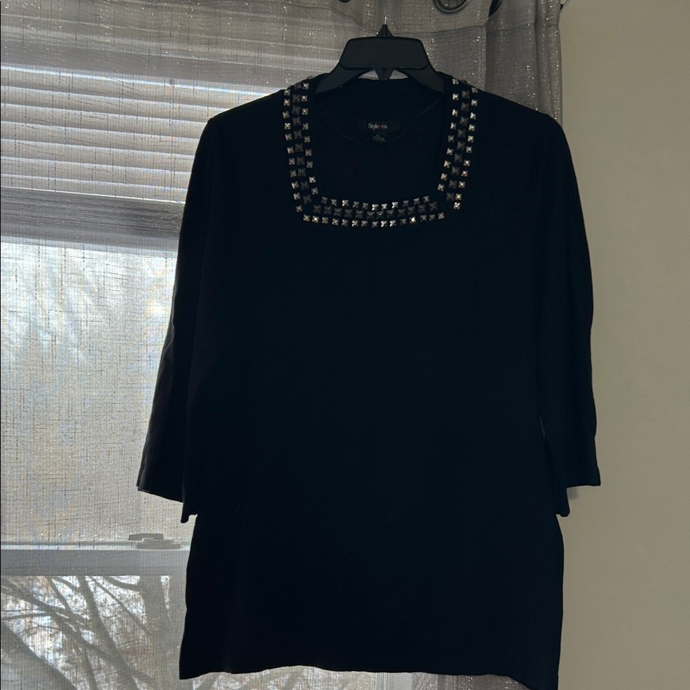 Style & Co. Black Studded Blouse